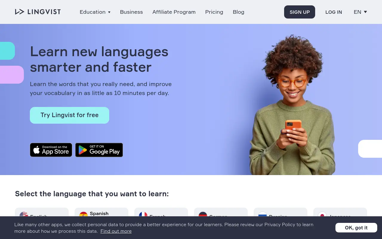 lingvist.com 첫 화면