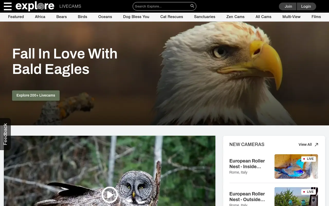 explore.org 첫 화면
