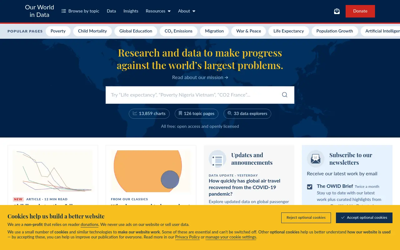 ourworldindata.org 첫 화면