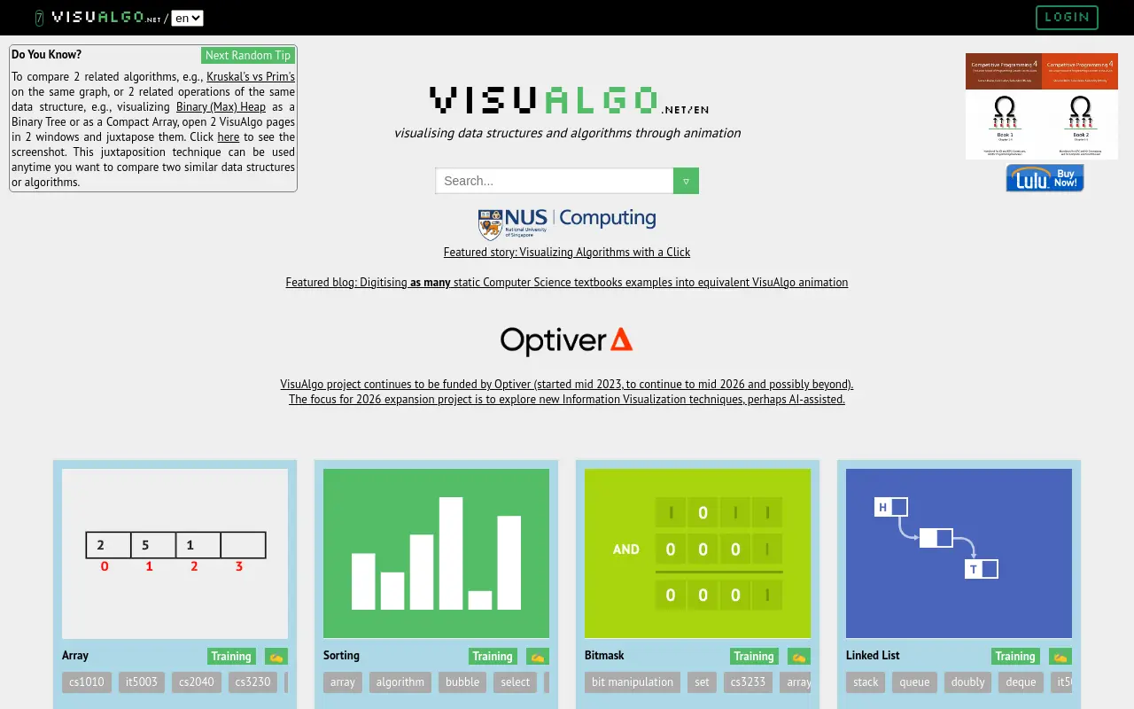 visualgo.net 첫 화면