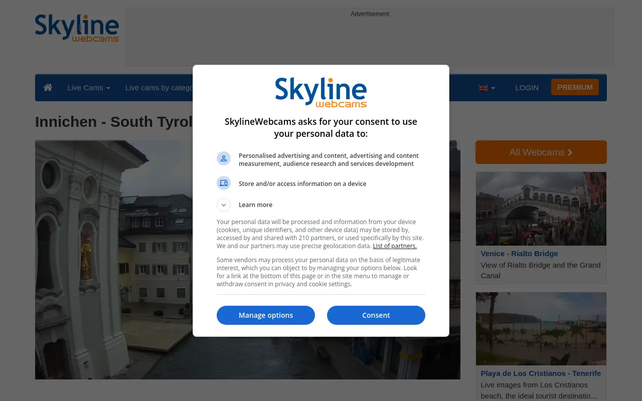 skylinewebcams.com 첫 화면