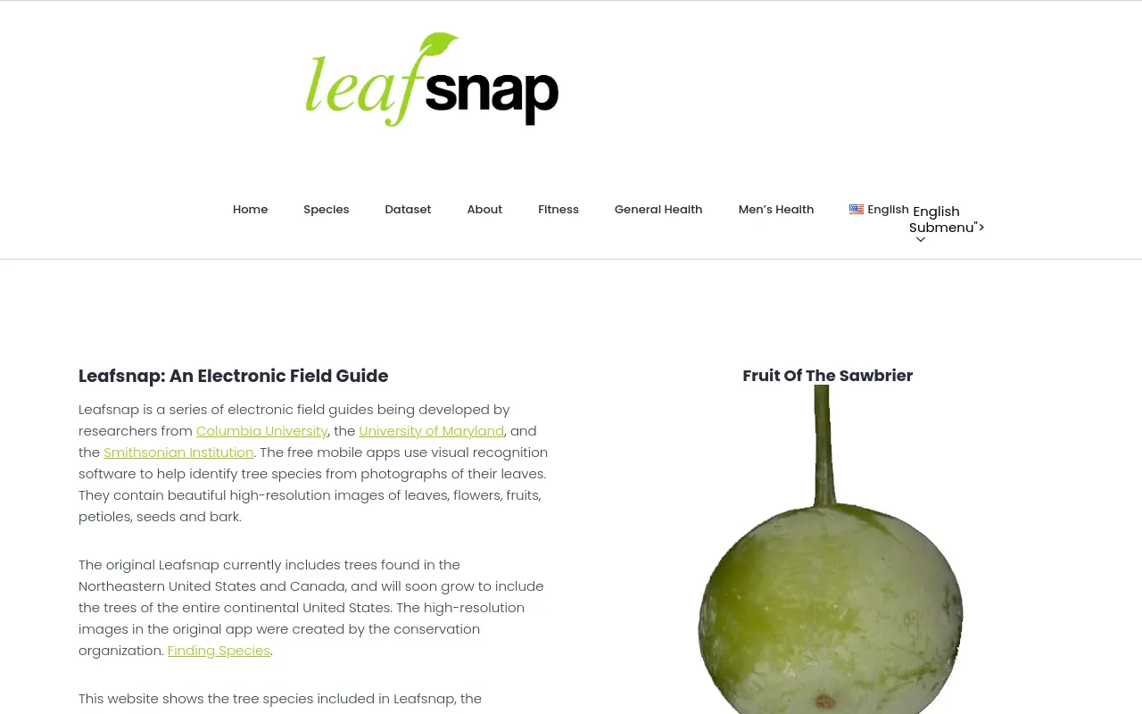 leafsnap.com 첫 화면