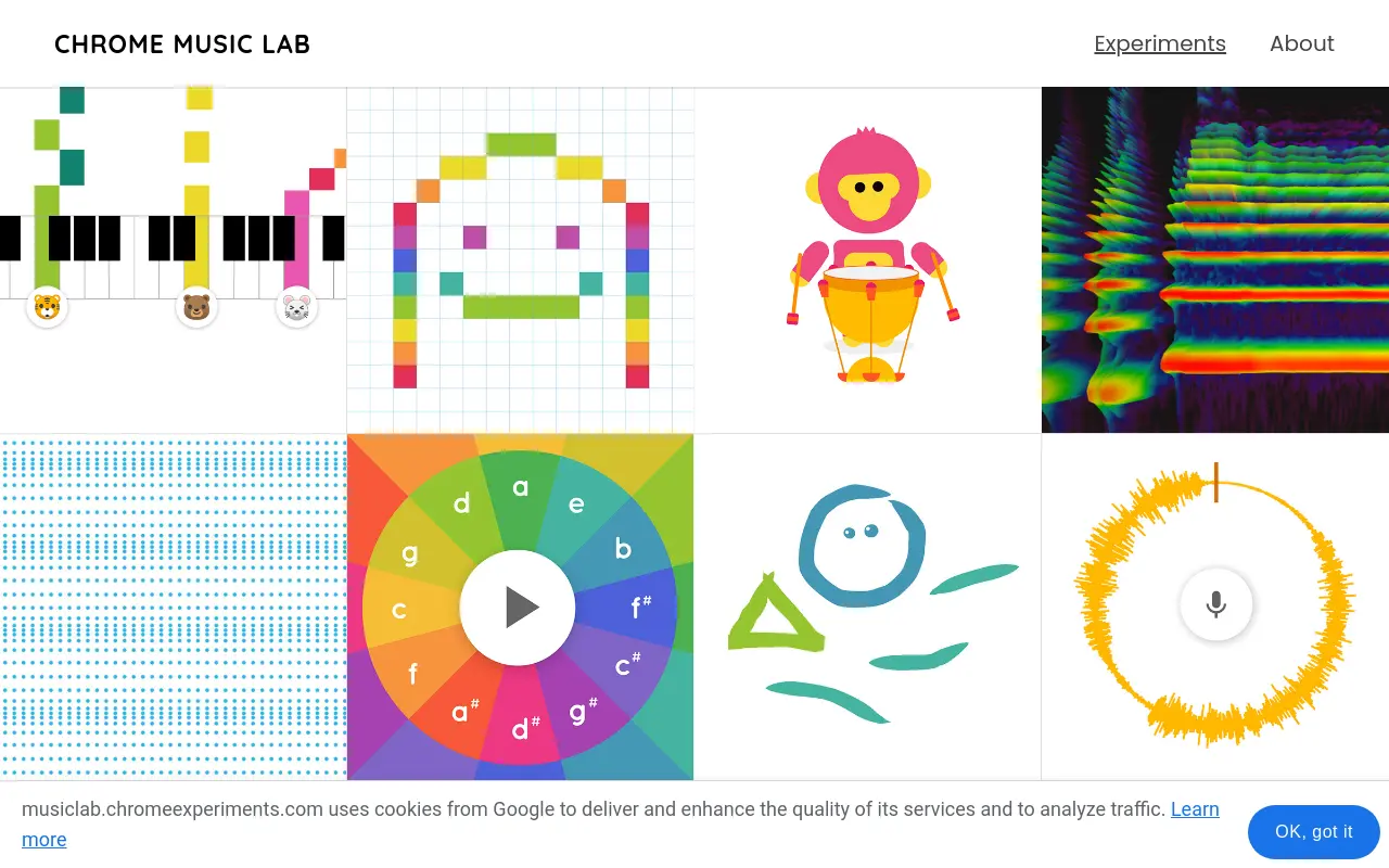 musiclab.chromeexperiments.com 첫 화면