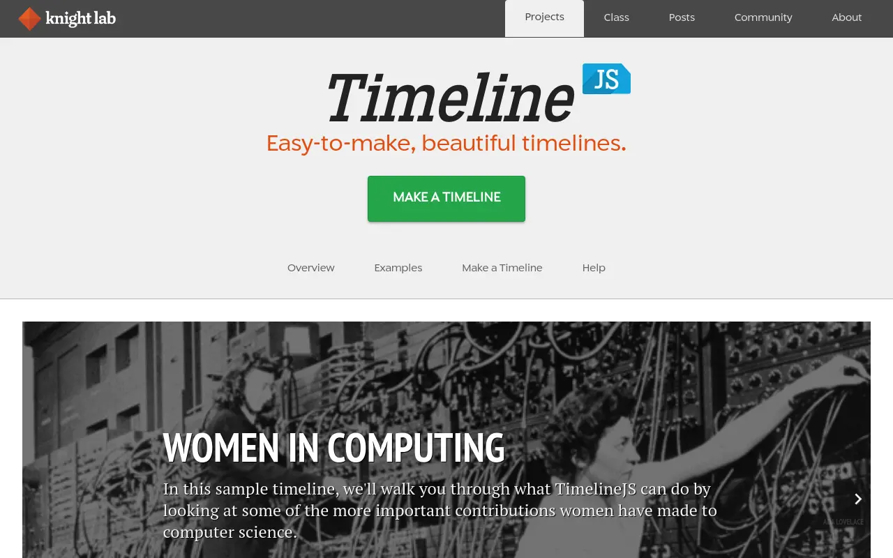 timeline.knightlab.com 첫 화면