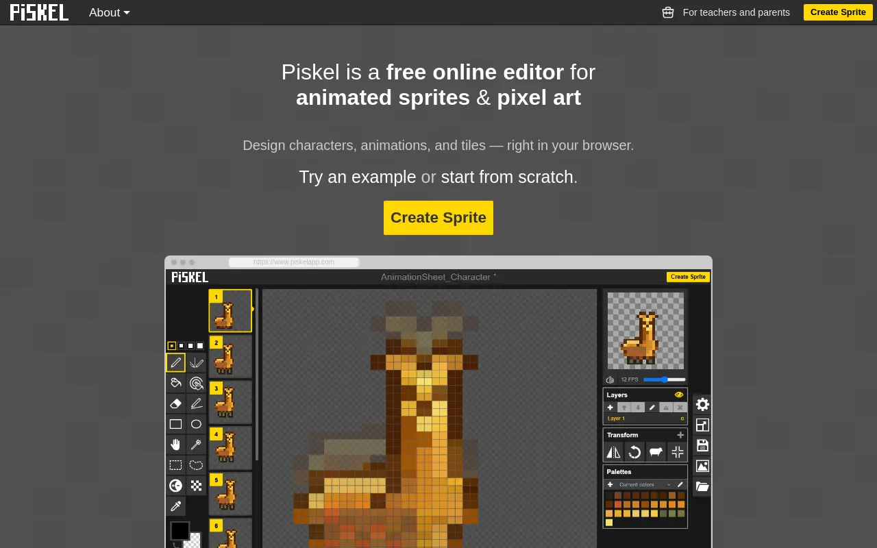 piskelapp.com 첫 화면