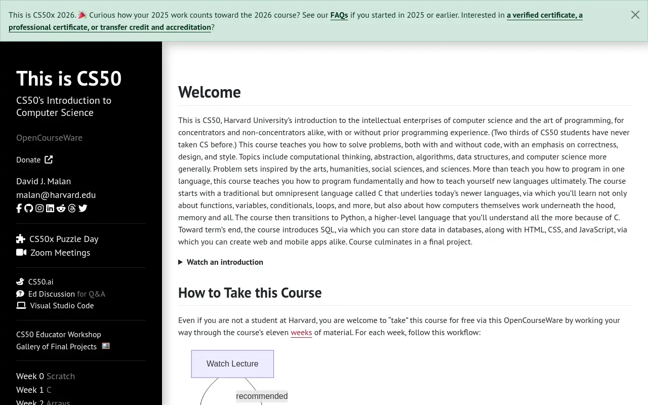 cs50.harvard.edu 첫 화면