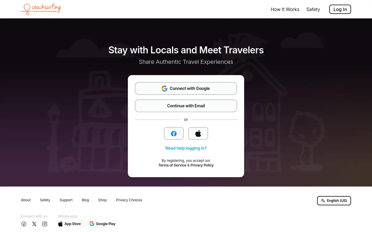 couchsurfing.com 첫 화면