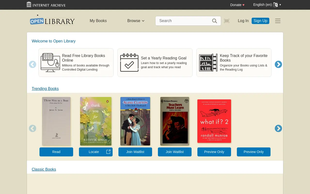 openlibrary.org 첫 화면