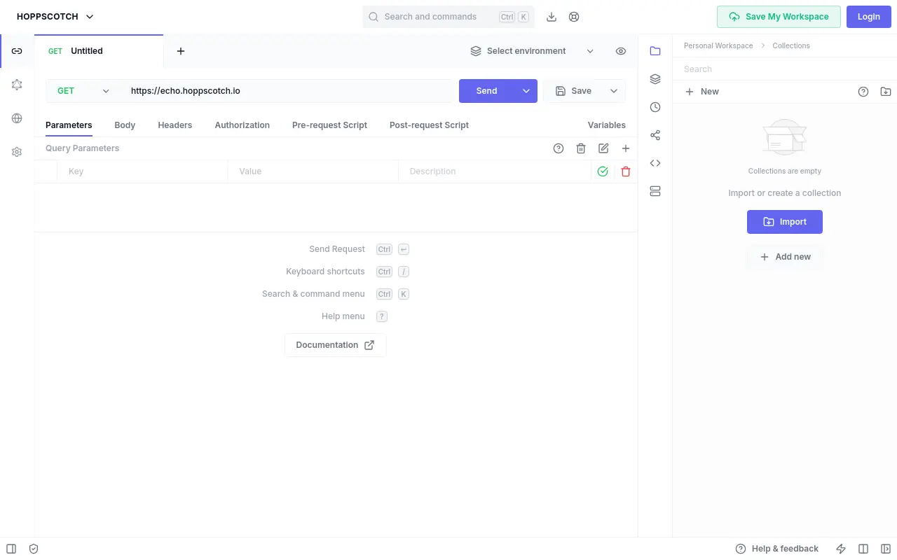 hoppscotch.io 첫 화면