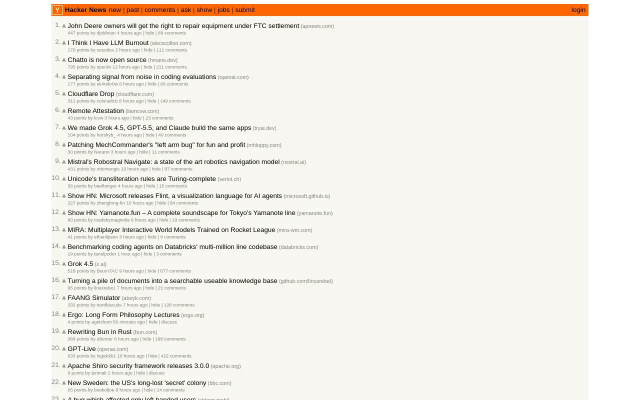 hackernews.com 첫 화면