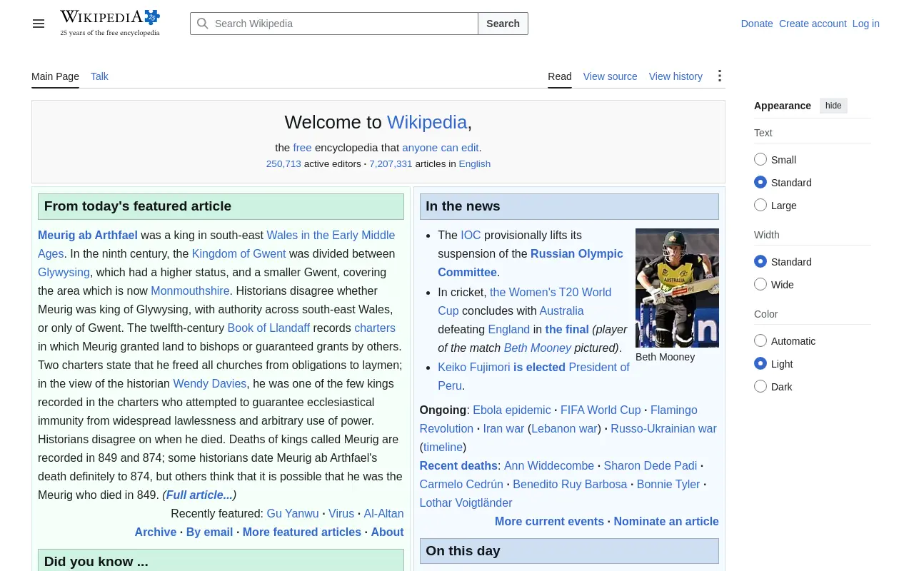 en.wikipedia.org 첫 화면