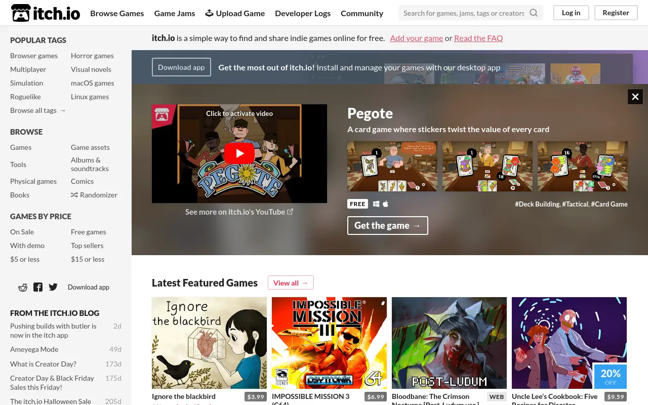 itch.io 첫 화면