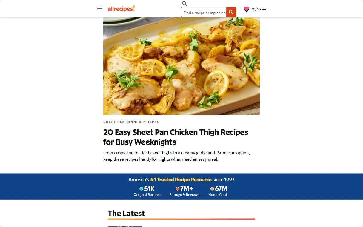 allrecipes.com 첫 화면