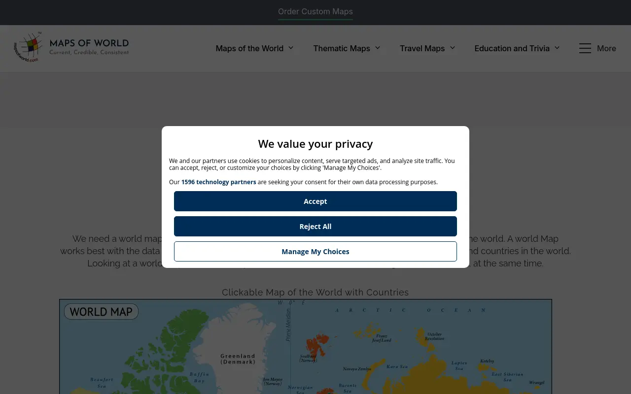 mapsofworld.com 첫 화면