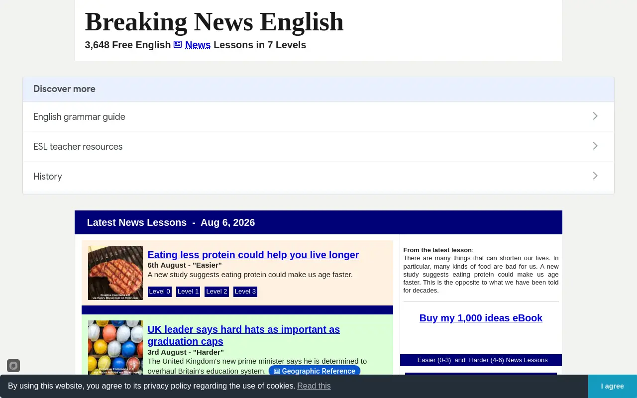 breakingnewsenglish.com 첫 화면