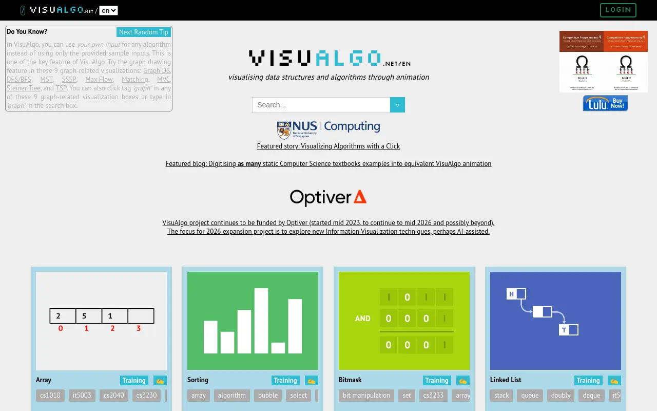 visualgo.net 첫 화면