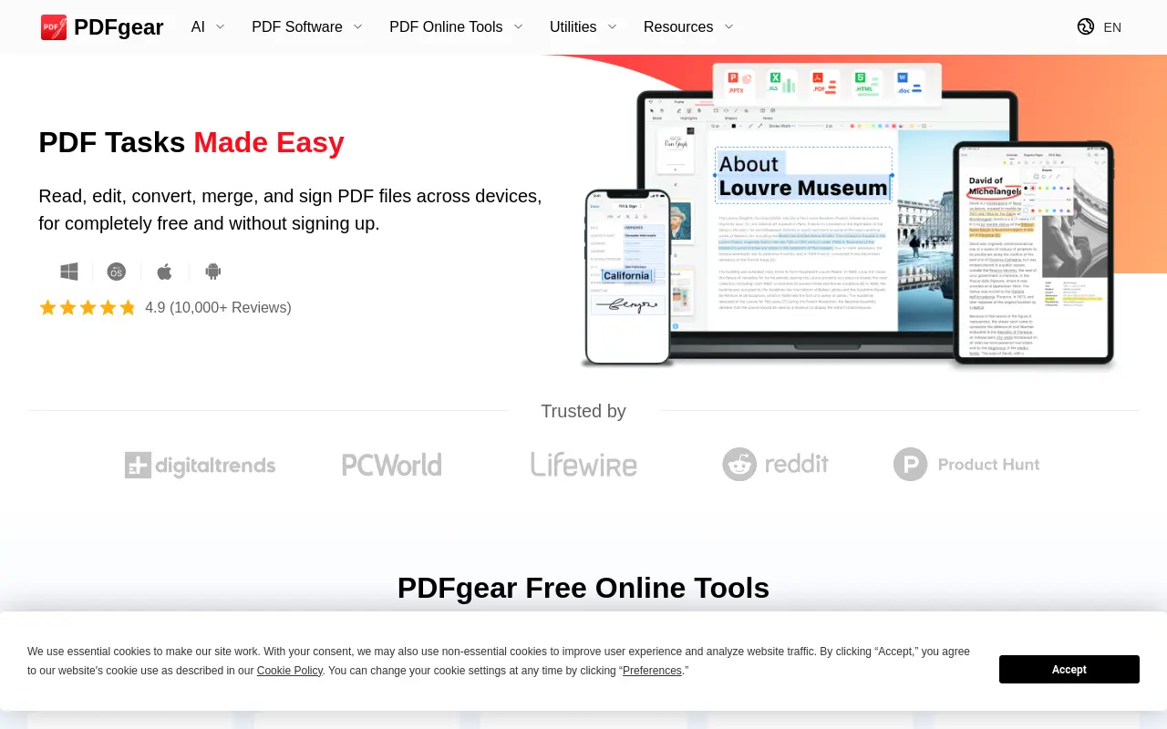 pdfgear.com 첫 화면