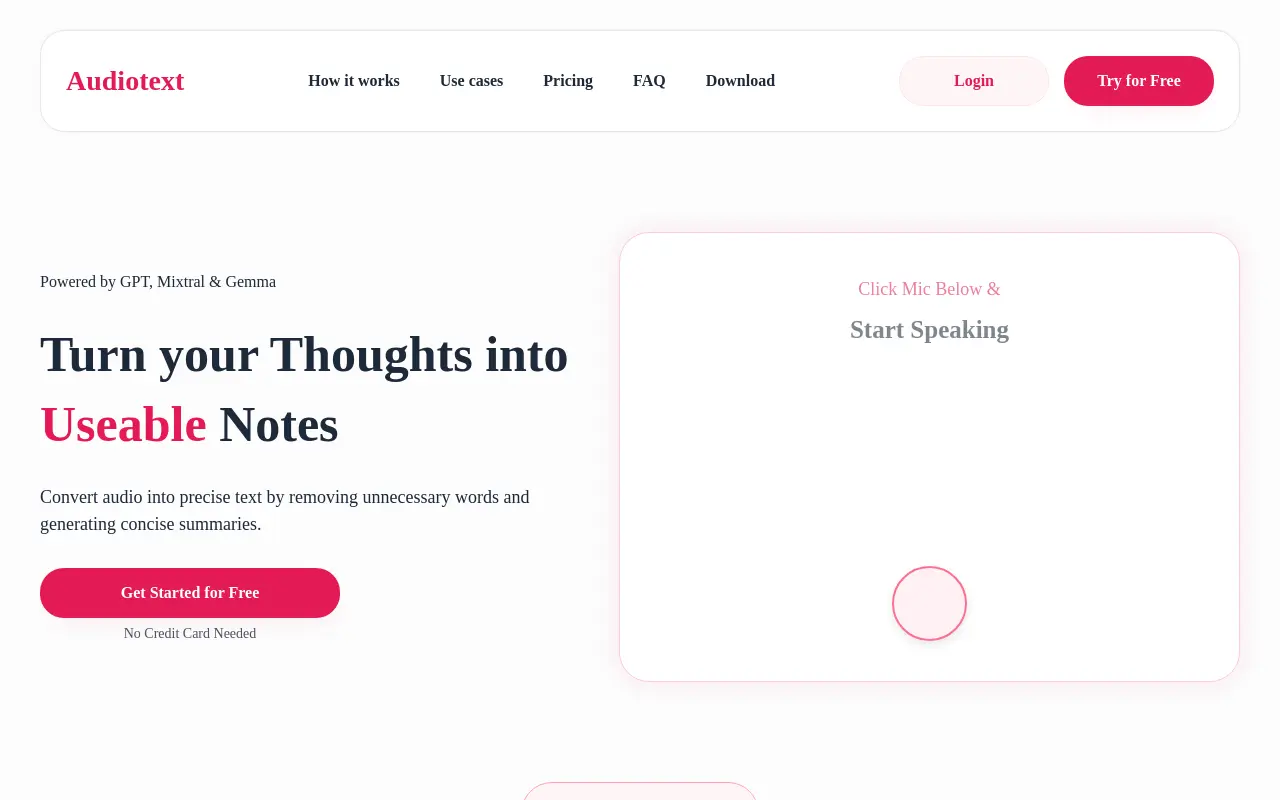 audiotext.ai 첫 화면