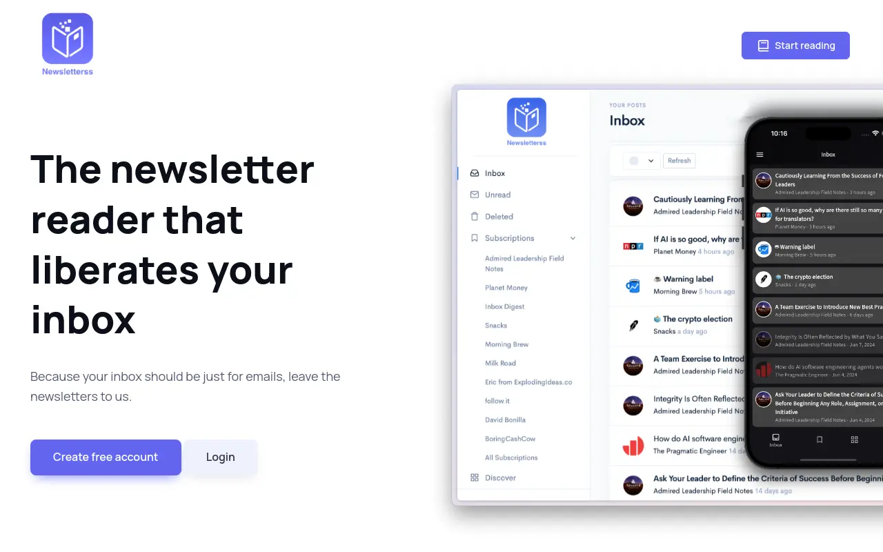 newsletterss.com 첫 화면
