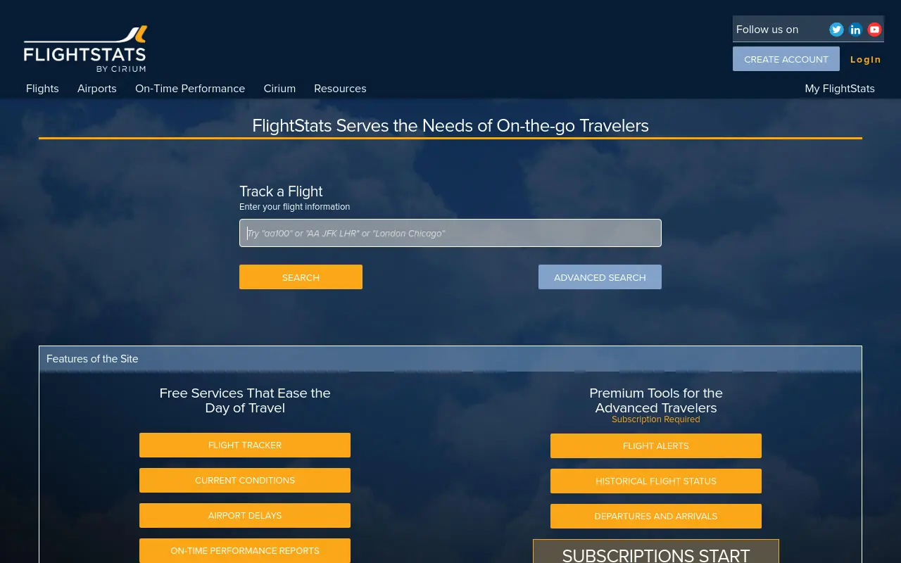 flightstats.com 첫 화면