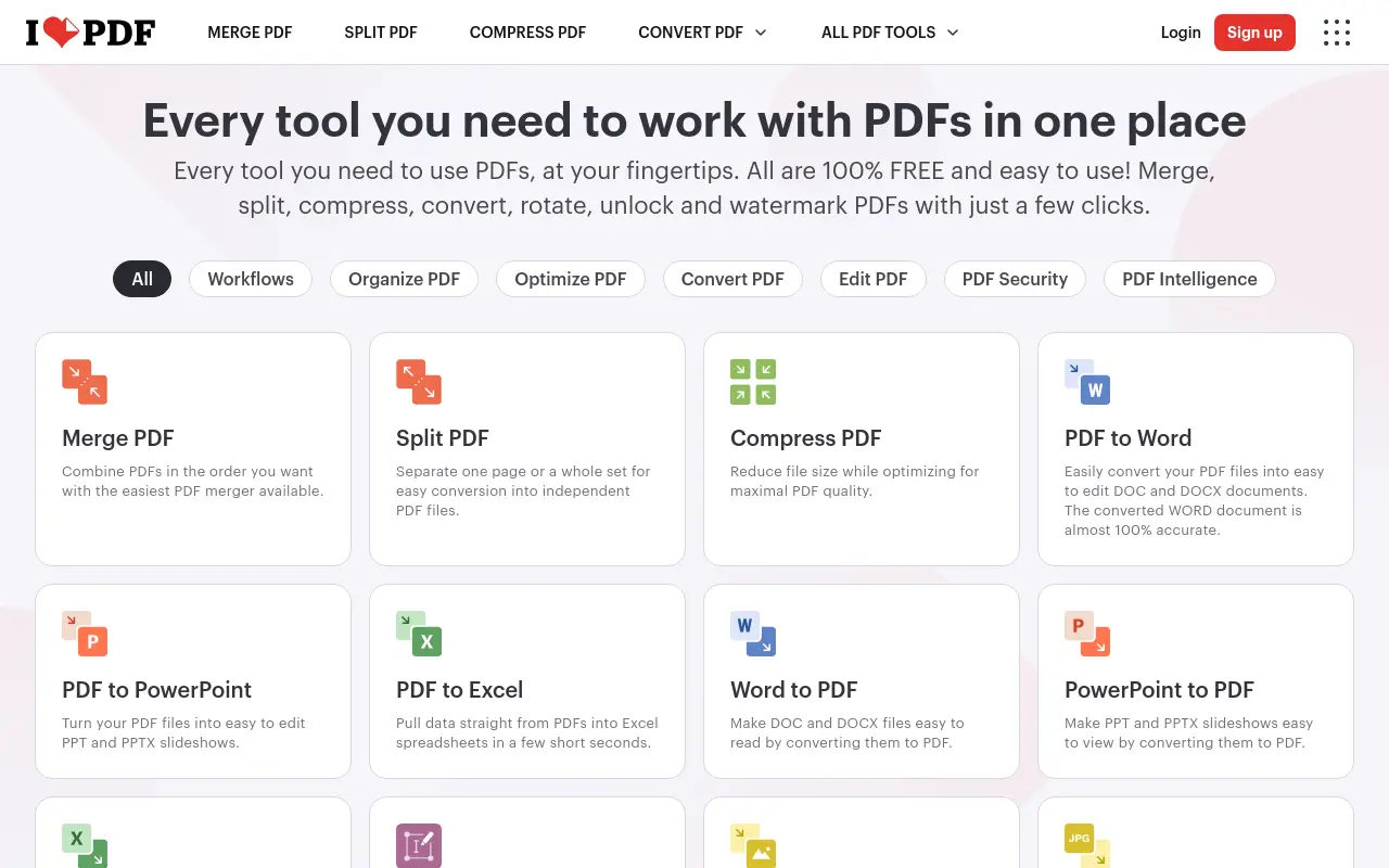 ilovepdf.com 첫 화면