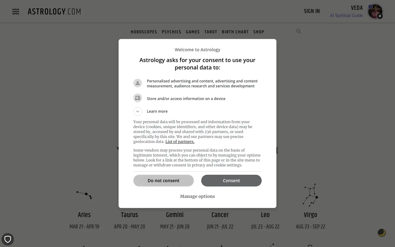 astrology.com 첫 화면