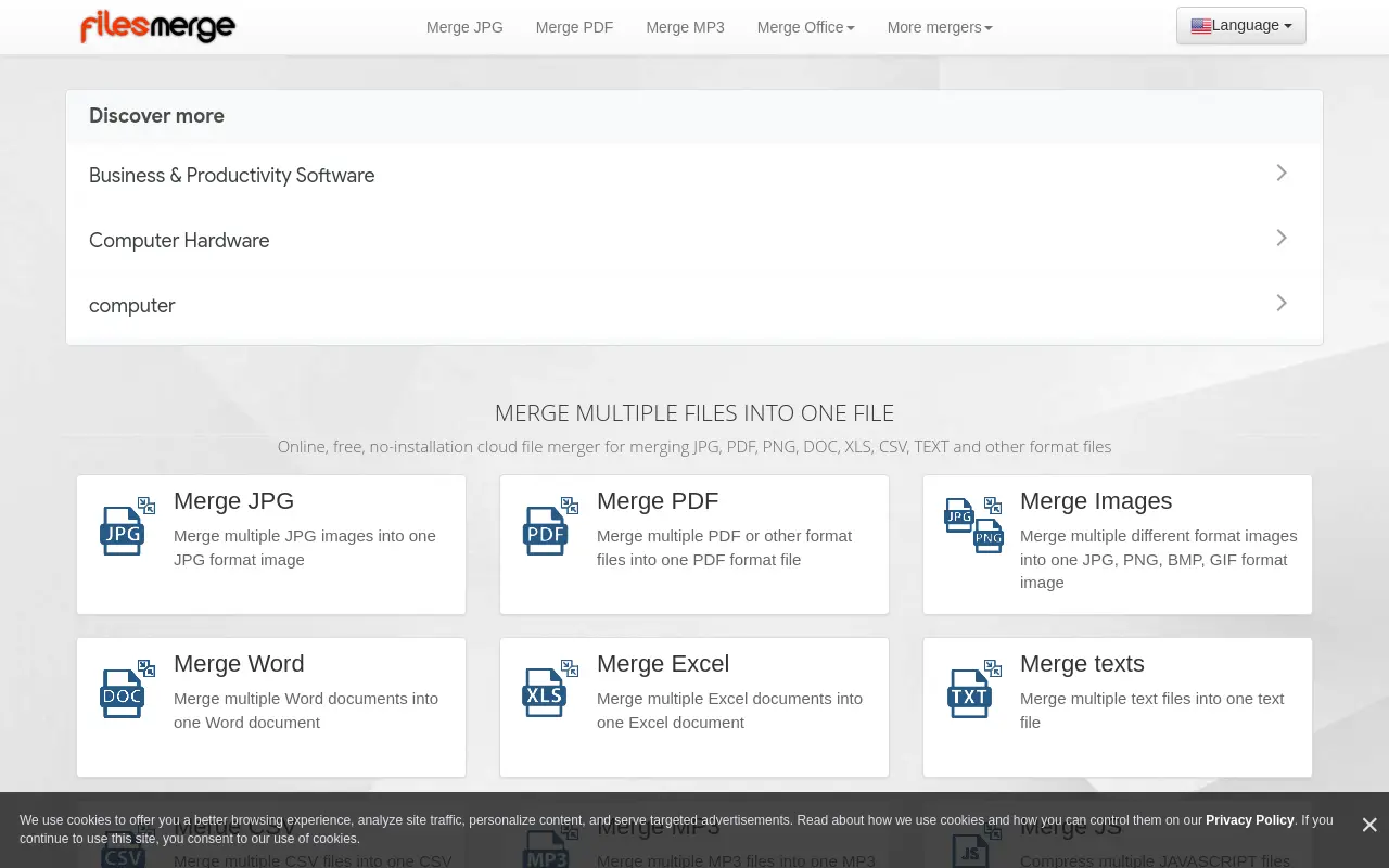 filesmerge.com 첫 화면