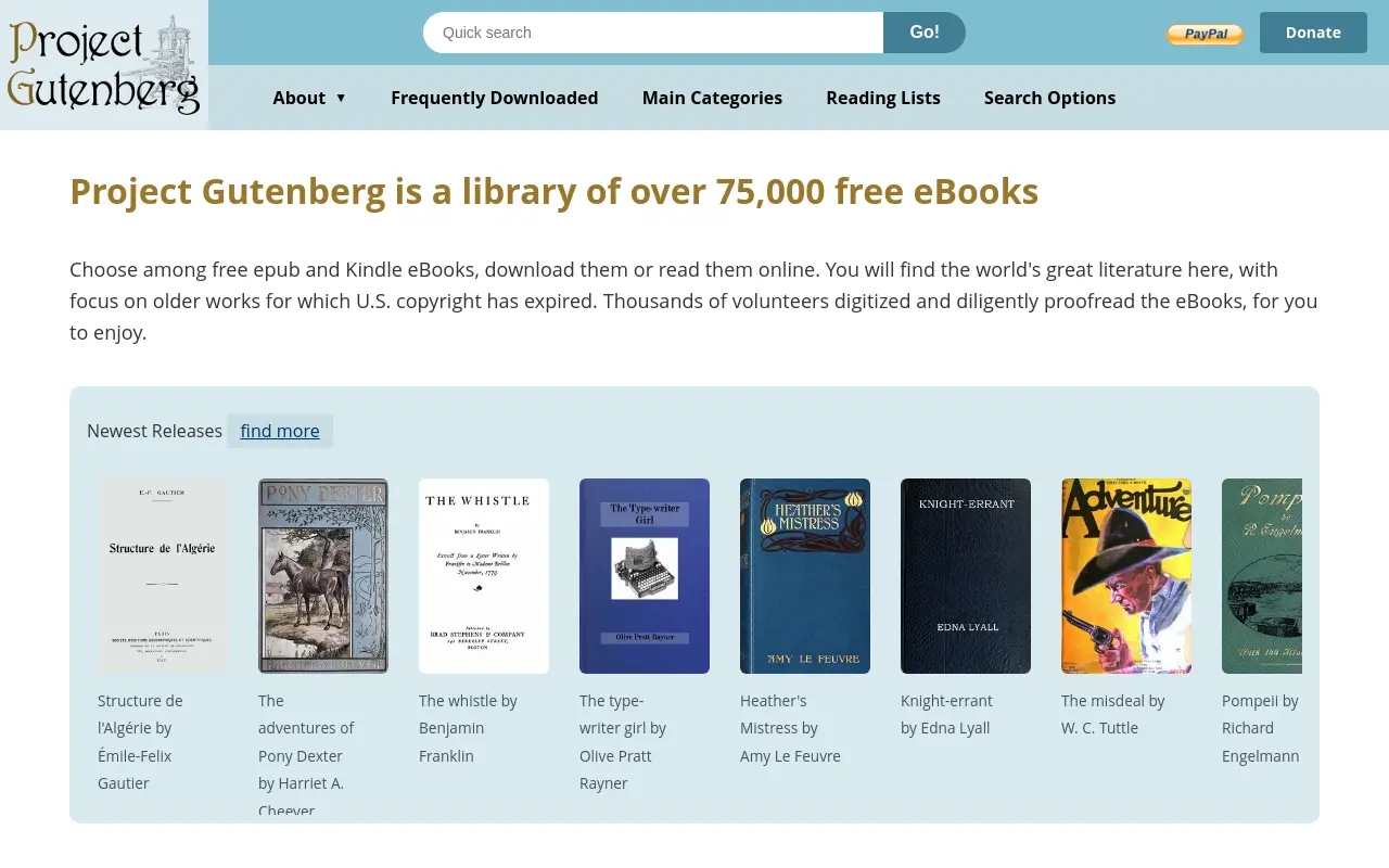 gutenberg.org 첫 화면